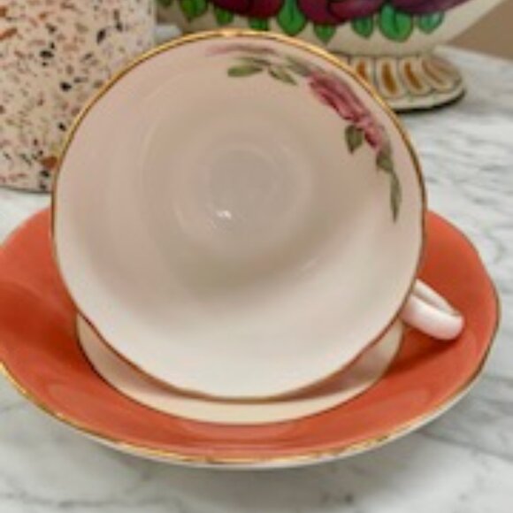 Salisbury Teacup and Saucer | Rose and Salmon Color | Bone China - Picture 3 of 3